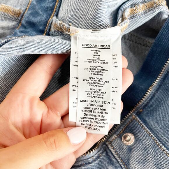 Good American Fit For Success Short Sleeve Bootcut Denim Jumpsuit Blue L - Picture 7 of 9